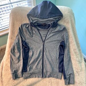 Michael Kors Full Zip Performance Hooded Jacket Mens Small Gray Navy Heather EUC